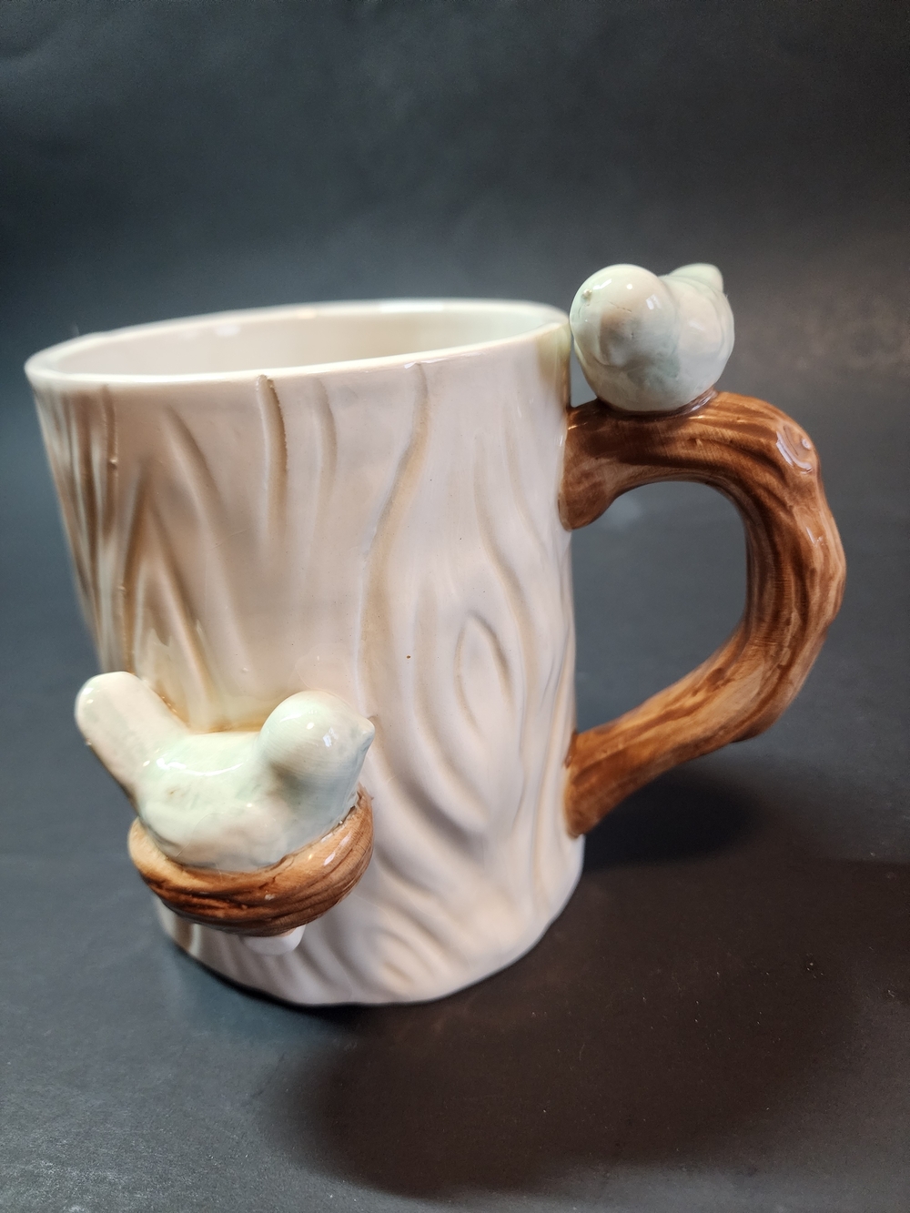 Pier 1 Cream and Brown Ceramic Bird Mug